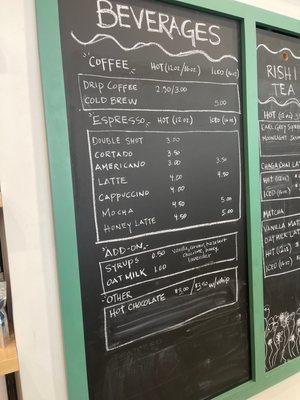 Coffee menu