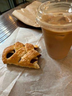 Multi berry pastry with iced coffee including chocolate milk and caramel...