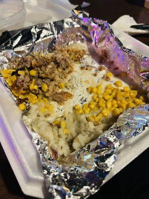 AWESOME Chicken Fried Steak , mashed potatoes and corn (what's left of it anyway) YUM!!!