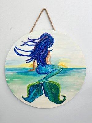 Mermaid painting on wood panel