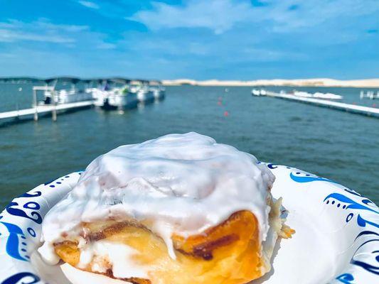 Beautiful cinnamon roll on a beautiful day at the best place in the world.