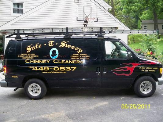 Safe-T-Sweep Chimney Cleaners work van.  Family owned and operated chimney sweep and repair company operated by Barr Family.