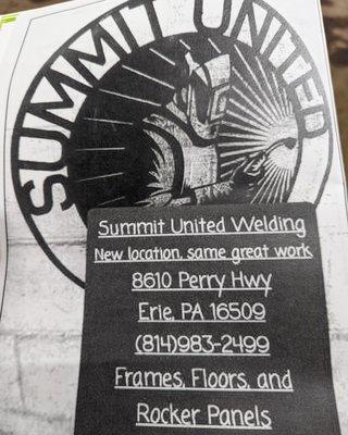 Summit Auto Wedding is now Summit United Welding.814 449 5860