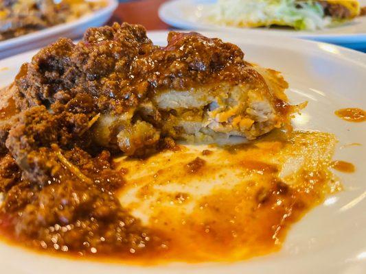 Chicken Tamale (topped with beef)