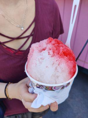 Lilikoi, lychee and pink lemonade shave ice