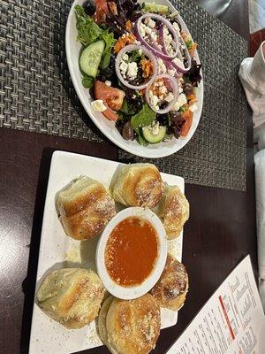 Garlic knots and house salad