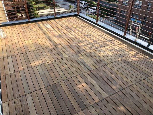 IPE Deck Tiles Installed on a roof terrace. Washington, DC