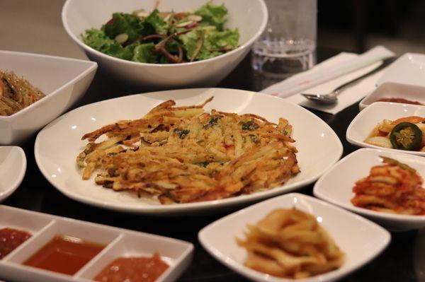 Korean pancake and sides