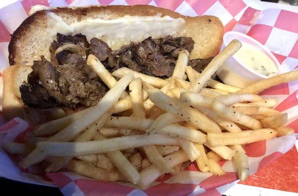 Cheesesteak with cold fries