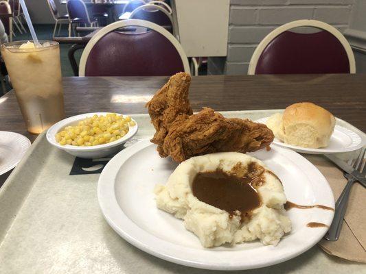 Fried Chicken, Mash potatoes and Corn