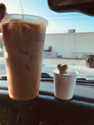 Large iced chai tea latte / pup treat