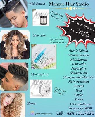 We are having a special going on come on in and get your free gel with a haircut or a free treatment with any chemical!!