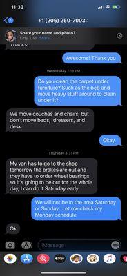 Last minute cancellation from carpet cleaning company