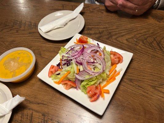 Garden salad with ginger dressing. Honestly this dressing is divine!!!