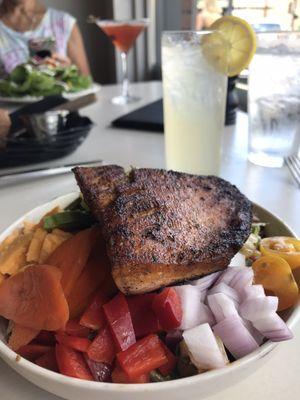 Half order of "The Chop" salad with blackened salmon added.