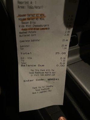 full receipt of salad as meal