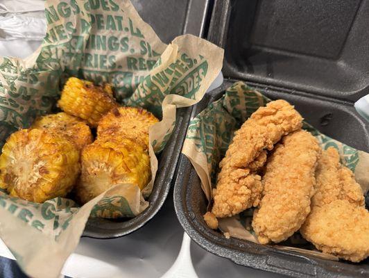 Plain Crispy Tenders and Cajun Fried Corn