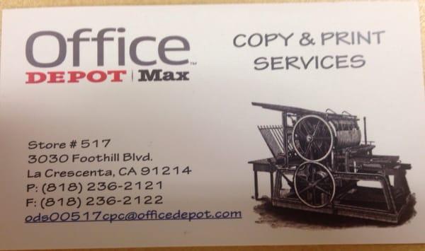 Email your doc to the email add on this card and they can print for you. No need for a thumb drive or anything!