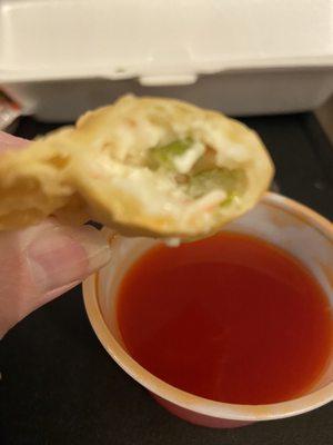 Inside crab Rangoon