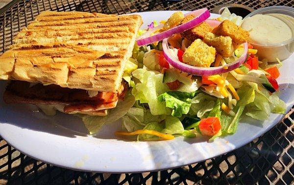 Lunch menu: half a Cuban  Hot and Pressed and half a Garden Salad