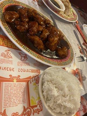 General Tso's chicken and white rice