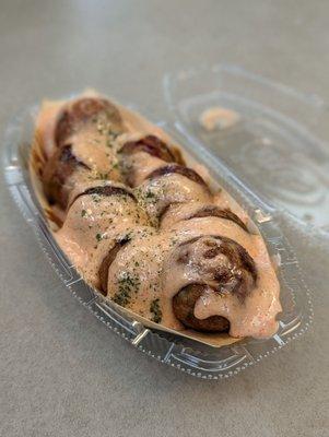 Mentaiko Takoyaki (tell them no cheese - it's better, trust me)