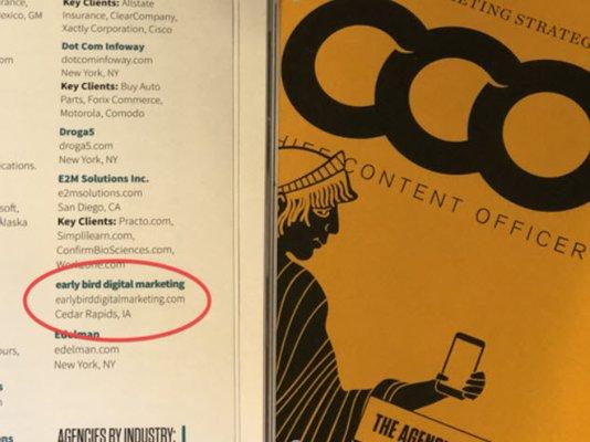 early bird digital marketer selected as a Top Content Marketing Agency by Chief Content Officer Magazine