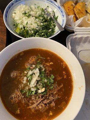 Consumme with Birria, adding lemon helps balance the rich flavor & generous meat portion (incl. handmade tortillas)