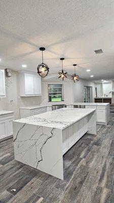 Quartz kitchen with waterfall