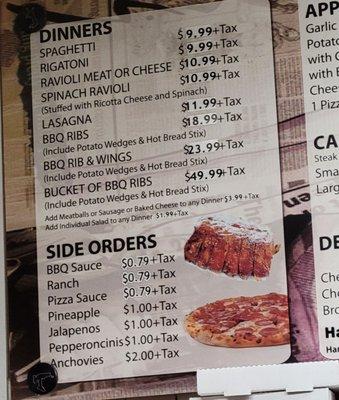 New prices for Dinners