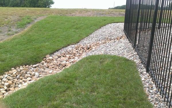 Decorative dry creek beds attract and control water run off.