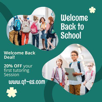 QTS is welcoming students back to school with a 20% off the first tutoring session! Sign-Up at www.qt-es.com