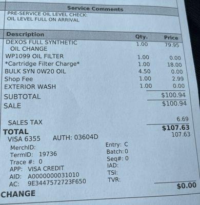 This is what the actual price of a $79.99 oil change actually costs.