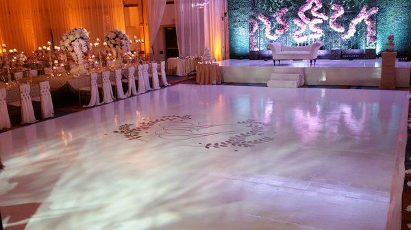 White Vinyl Dance floor with custom monogram decal