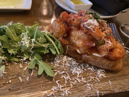 Spicy local shrimp bruschetta with chiles and garlic ... very tasty!