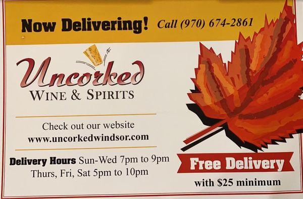 Delivery at Uncorked Also. Sister Store