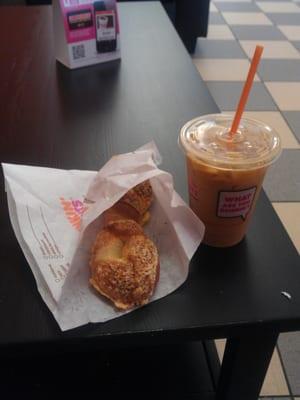 Butter Pecan iced coffee and bagel twist