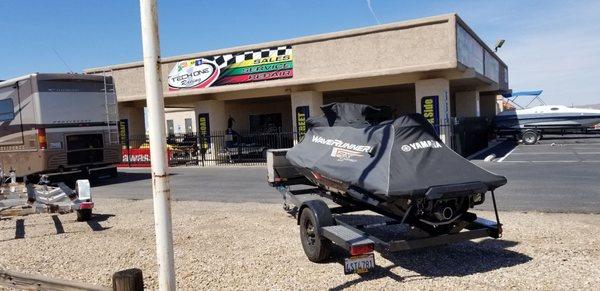 My Jet ski when we left it for repair in the front parking lot of the shop.