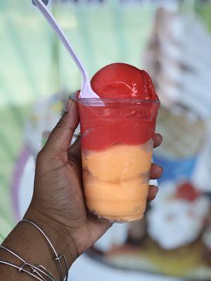 Watermelon and mango water ice mix