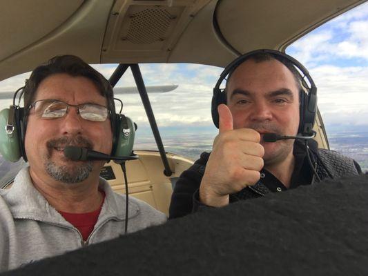 Flying with the owner of Fresno Flight Training Marty giving them thumbs up