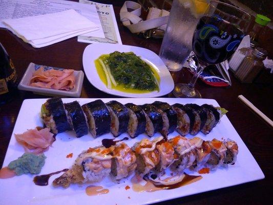 Nagoya and spider rolls with seaweed salad