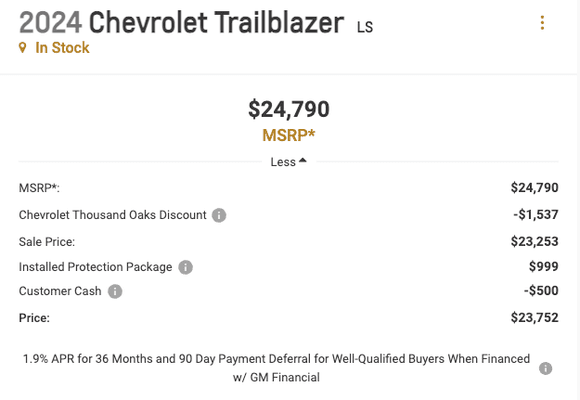 Why would anyone buy from a dealership that plays games like this?  $999 for an "installed protection package"?  No thank you.