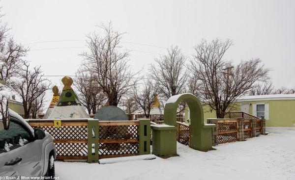 Teepees in a brief break in the snow during the blizzard of February 2023.