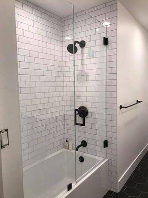 New tub and matte black shower fixture install in Tarzana