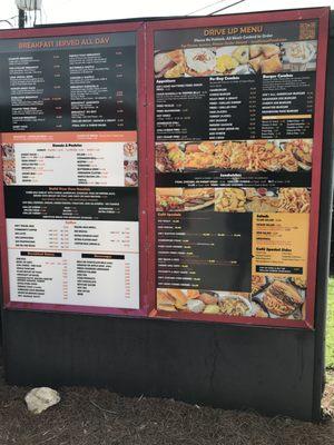 The drive thru lane menu board.