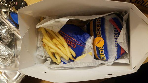 $5 dbl cheeseburger chicken sand box. Oh and my 10 fries......literally