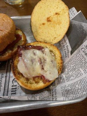 Tiny piece of corned beef on sliders