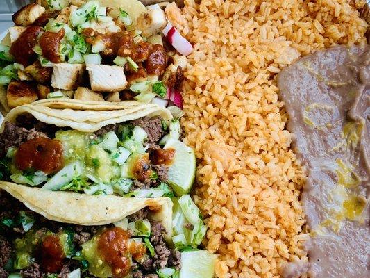 Carne Asada and Pollo Taco Plate