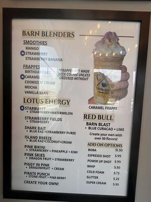 Lotus energy and smoothie menu