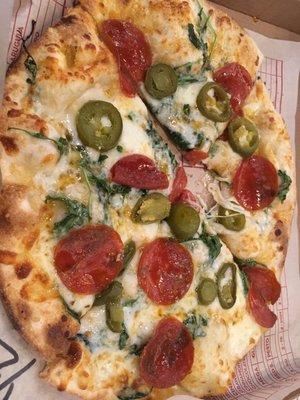 Aretha special; arugula, pepperoni, jalapeno, HOT HONEY! A+++